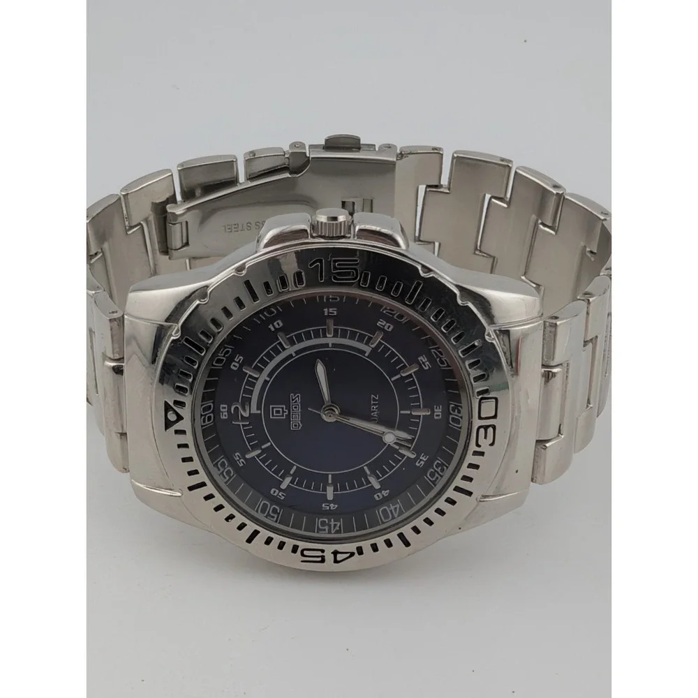 Qbos Watch Men 43mm Case Blue Dial Silver 7.75